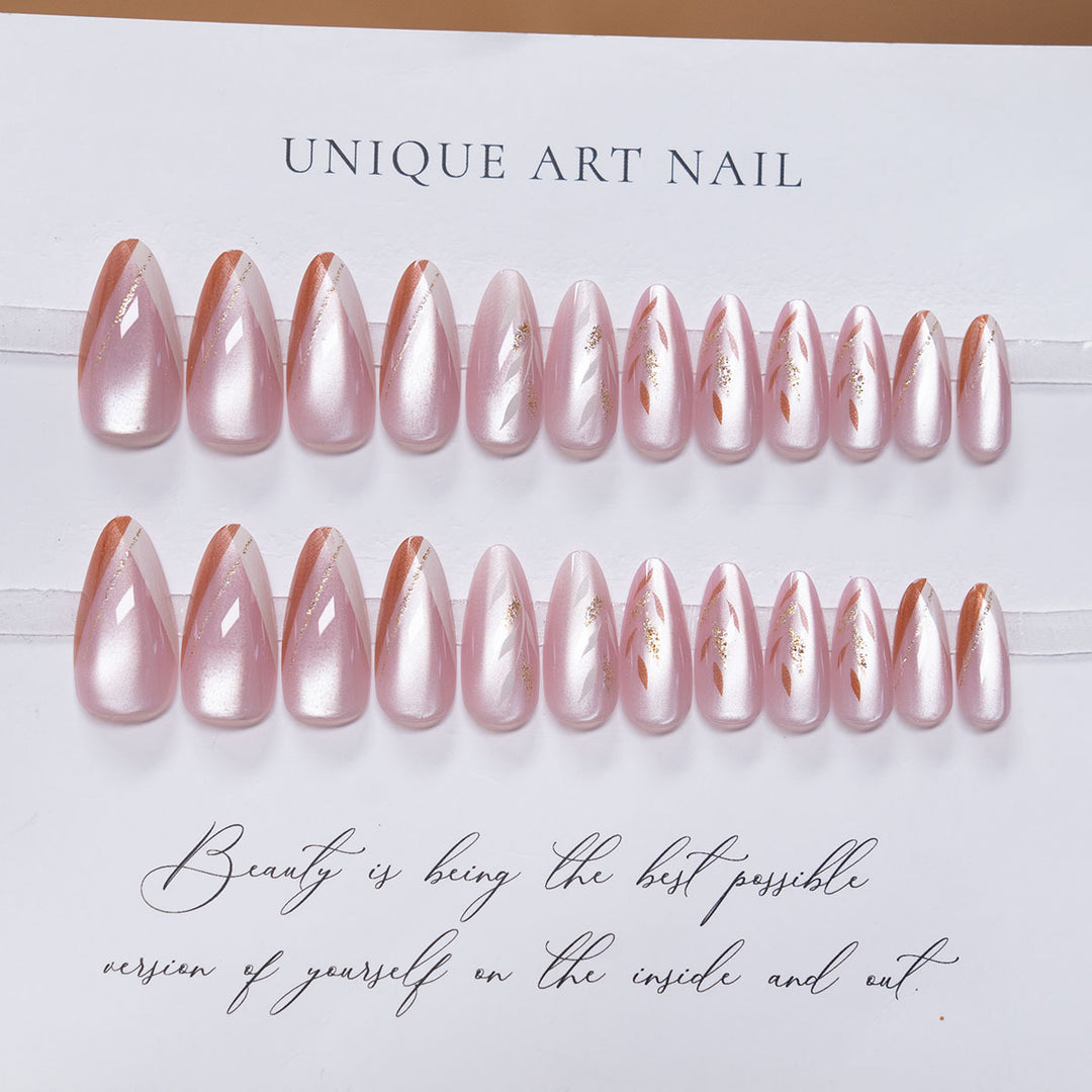 Elegant Stiletto Press-On Nails with Artistic Gold Accents