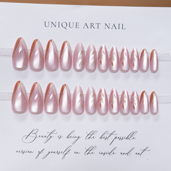 Elegant Stiletto Press-On Nails with Artistic Gold Accents