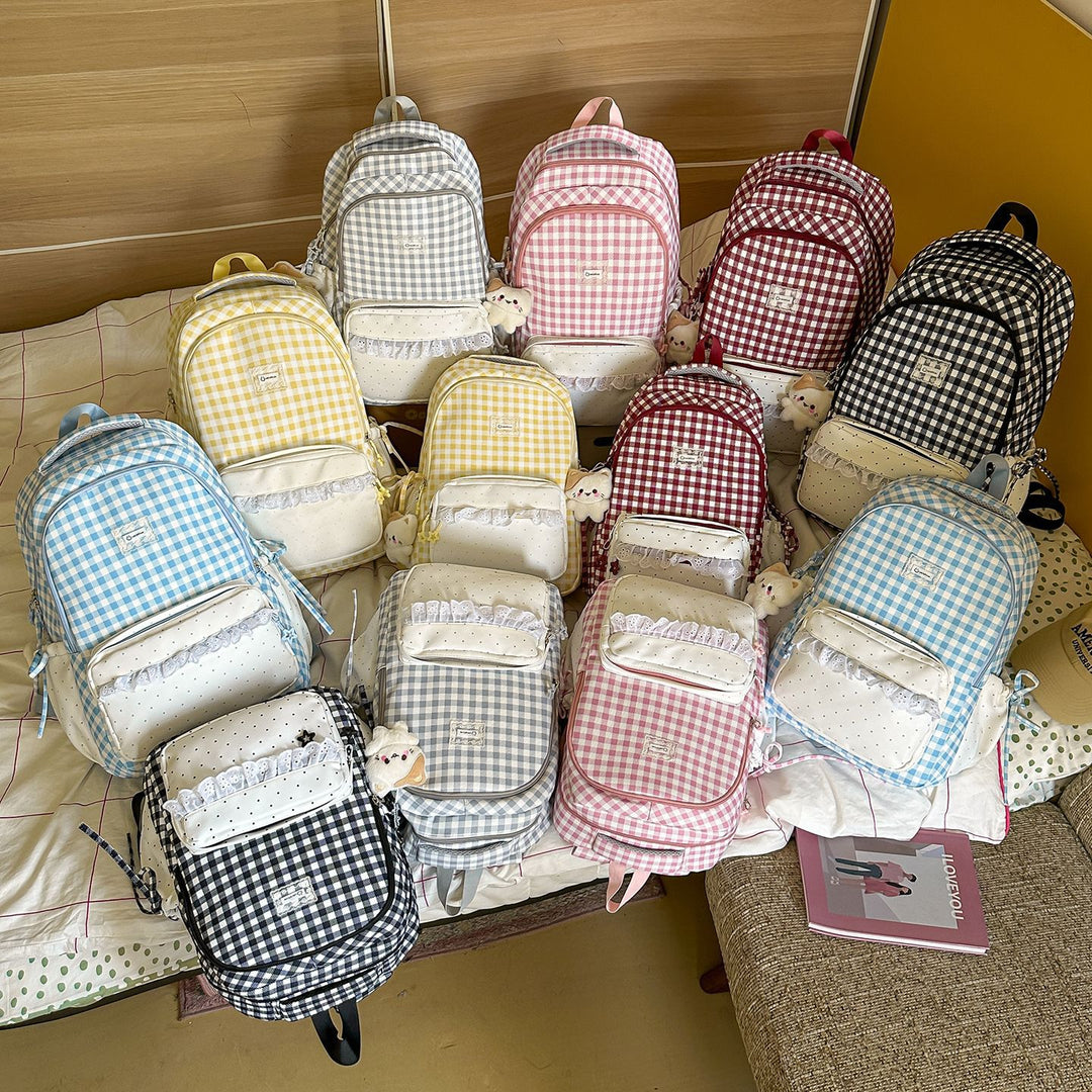 Playful Gingham Patterned School Backpack Kalsten