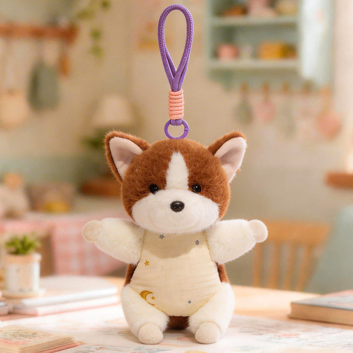 Plush Woodland Puppy Bag Charm with Elastic Loop and Soft Fabric Bodysuit Kalsten