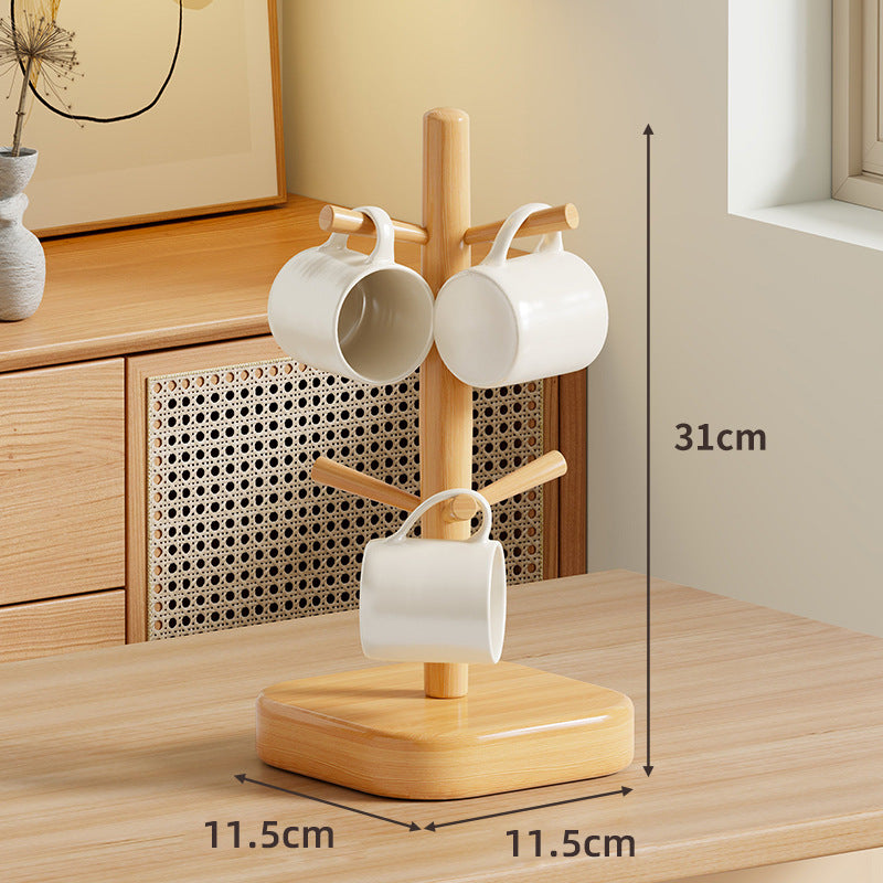 Wooden Four-Arm Mug Tree Stand for Countertop