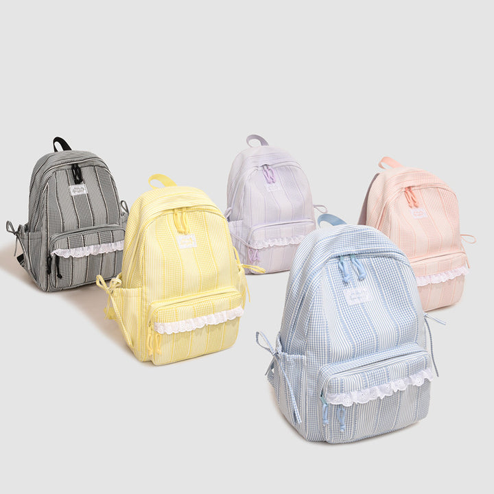 Stylish Striped Backpack with Lace Trim Kalsten