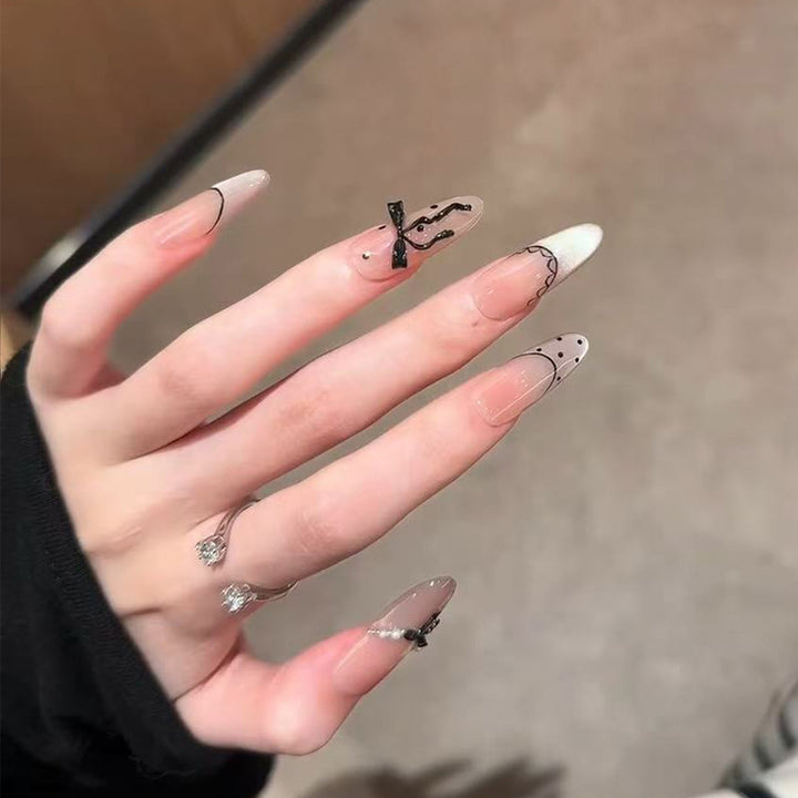 Artistic Press-On Nail Set with Elegant Bow and Pattern Details Kalsten