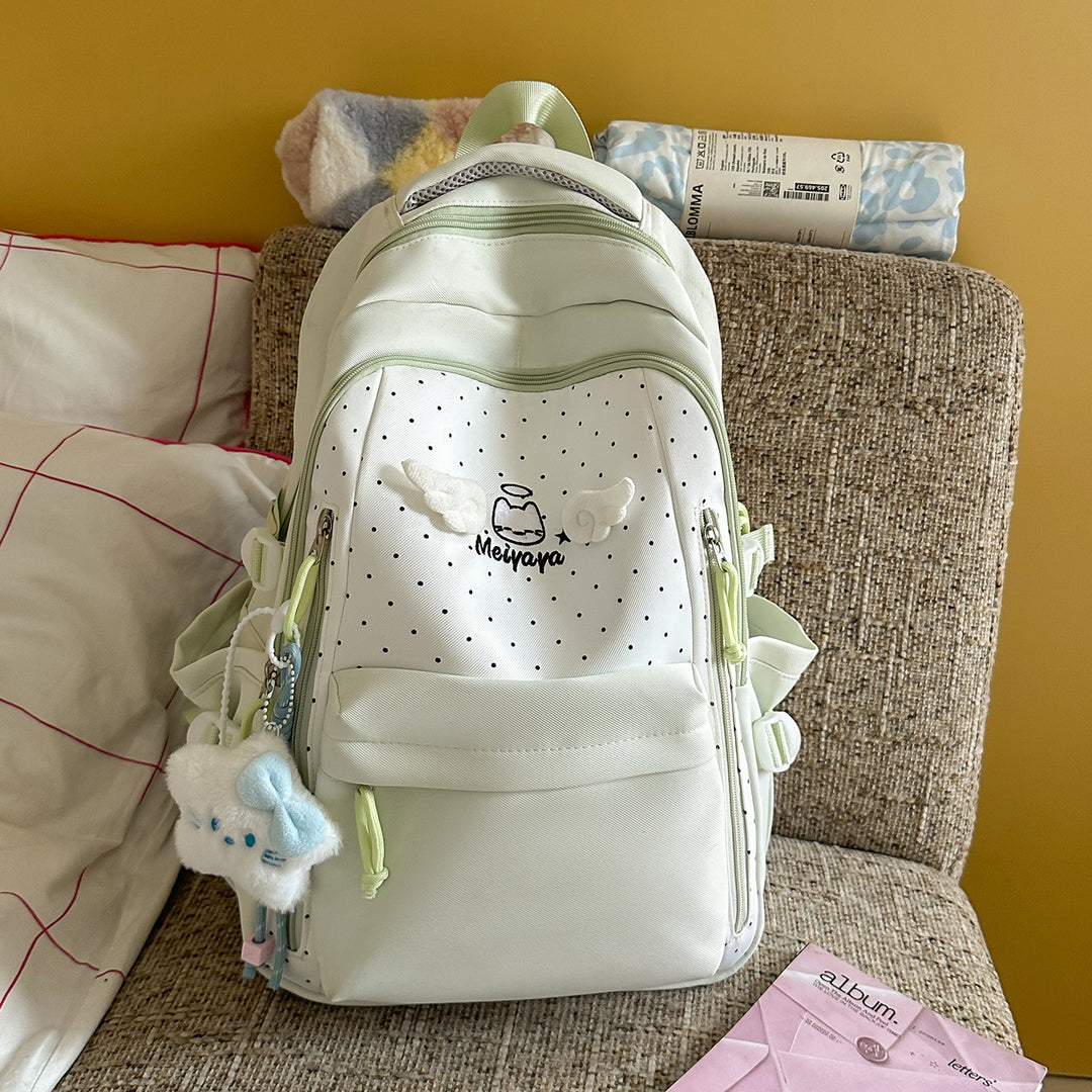 Stylish Dot-Printed Backpack with Decorative Accents Kalsten