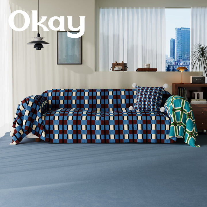 Stretch-Fit Quilted Sofa Slipcover with Pom-Pom Accent Pillowcase