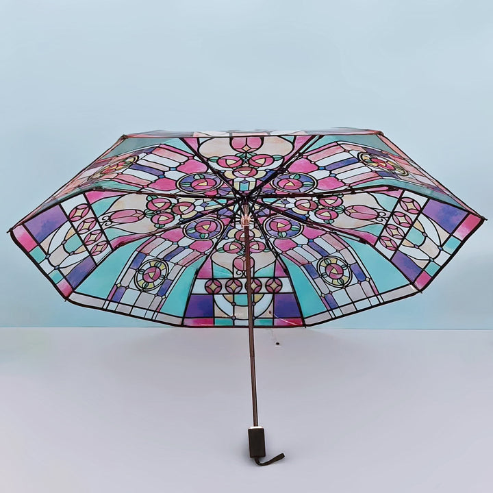 Women Folding Umbrella with Artistic Glass Window Design Kalsten