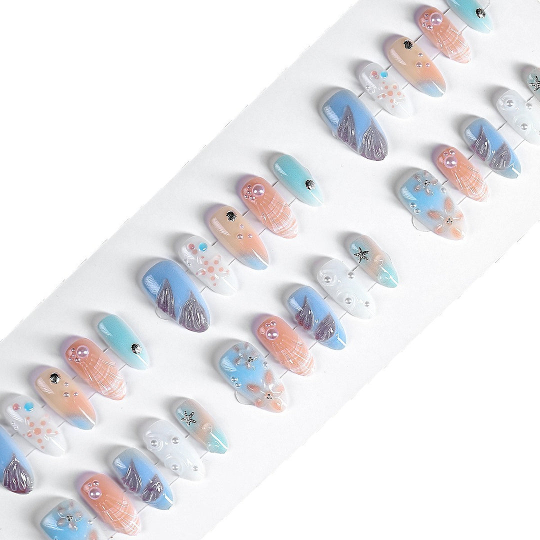 Artistic Nail Art Press-On Set with Oceanic-Inspired Designs kalsten