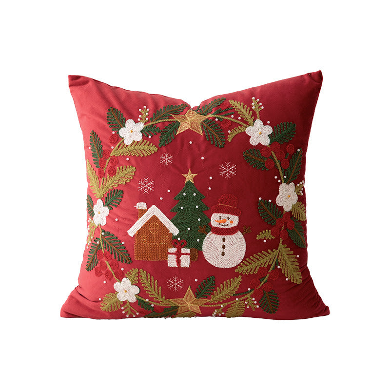 Embroidered Christmas cushion cover with reindeer and pine branch motif Kalsten