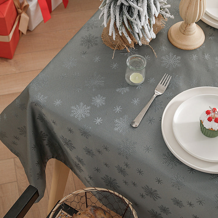 Jacquard tablecloth with intricate snowflake relief