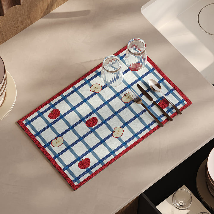 Striped Faux-Leather Table Placemat with Decorative Snail Print