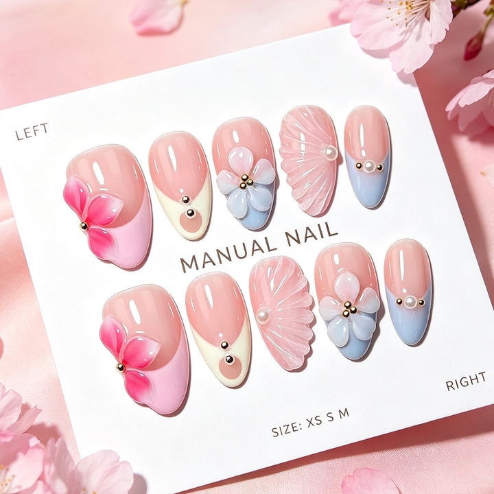 Floral Themed Press-On Nail Art Set