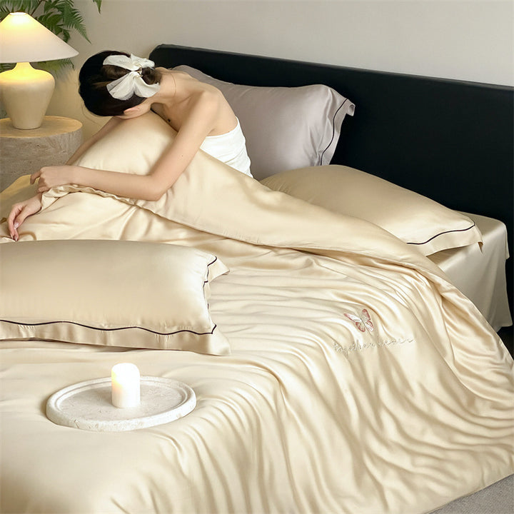 Luxury Satin Bedding Set made of silky-soft Microfiber with embroidered design and hotel quality