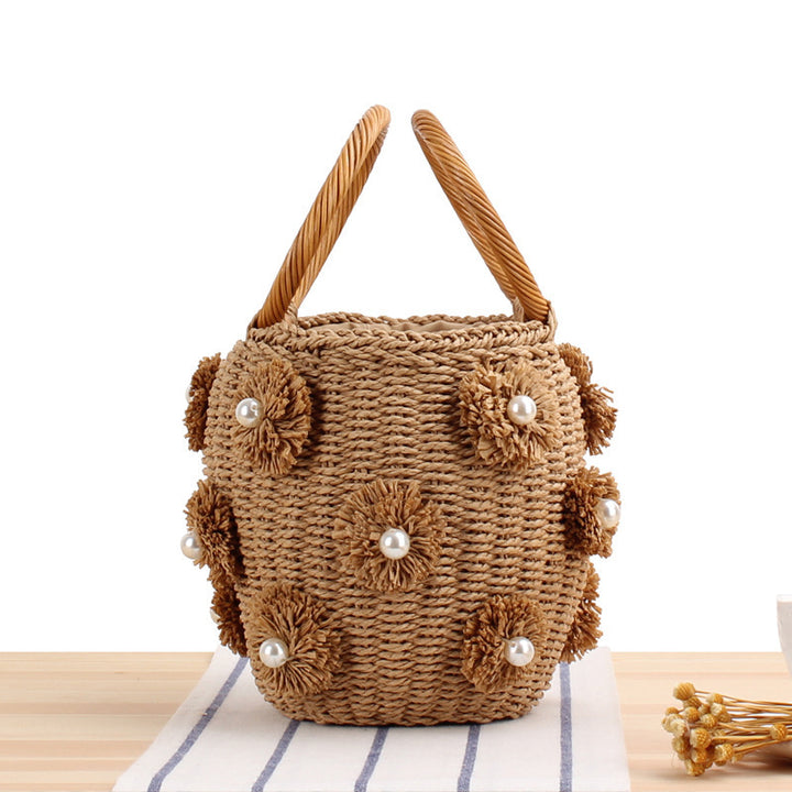 Handcrafted basket bag with bead appliqués Kalsten