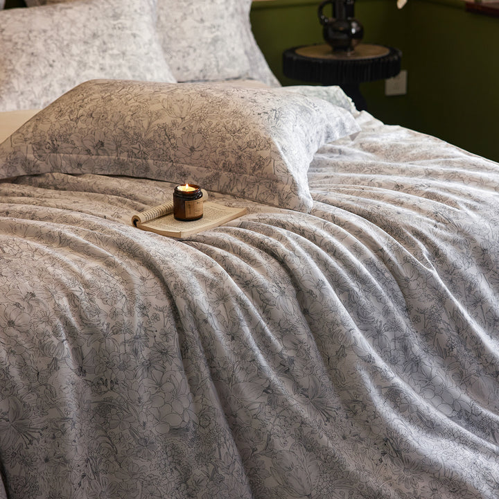 Premium cotton satin bedding set with watercolor wildflower print and extra soft satin finish