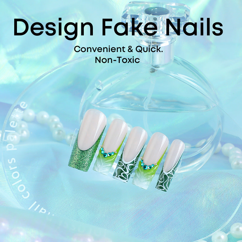 Artificial nail set with elegant glitter and specific designs Kalsten