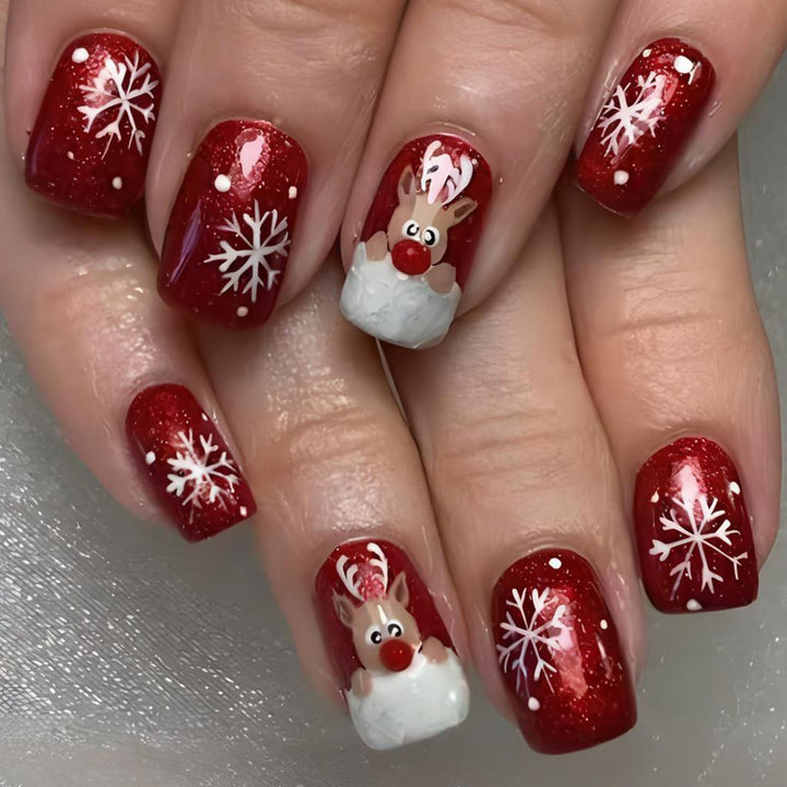 Christmas Art Nail Set with Festive Snowflake and Reindeer Designs Kalsten