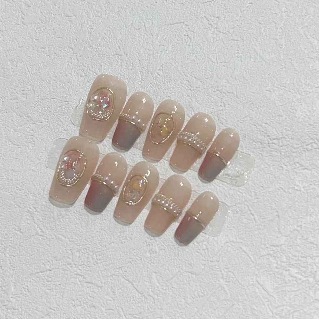 Decorative Press-On Nail Set with Gemstone Accents Kalsten