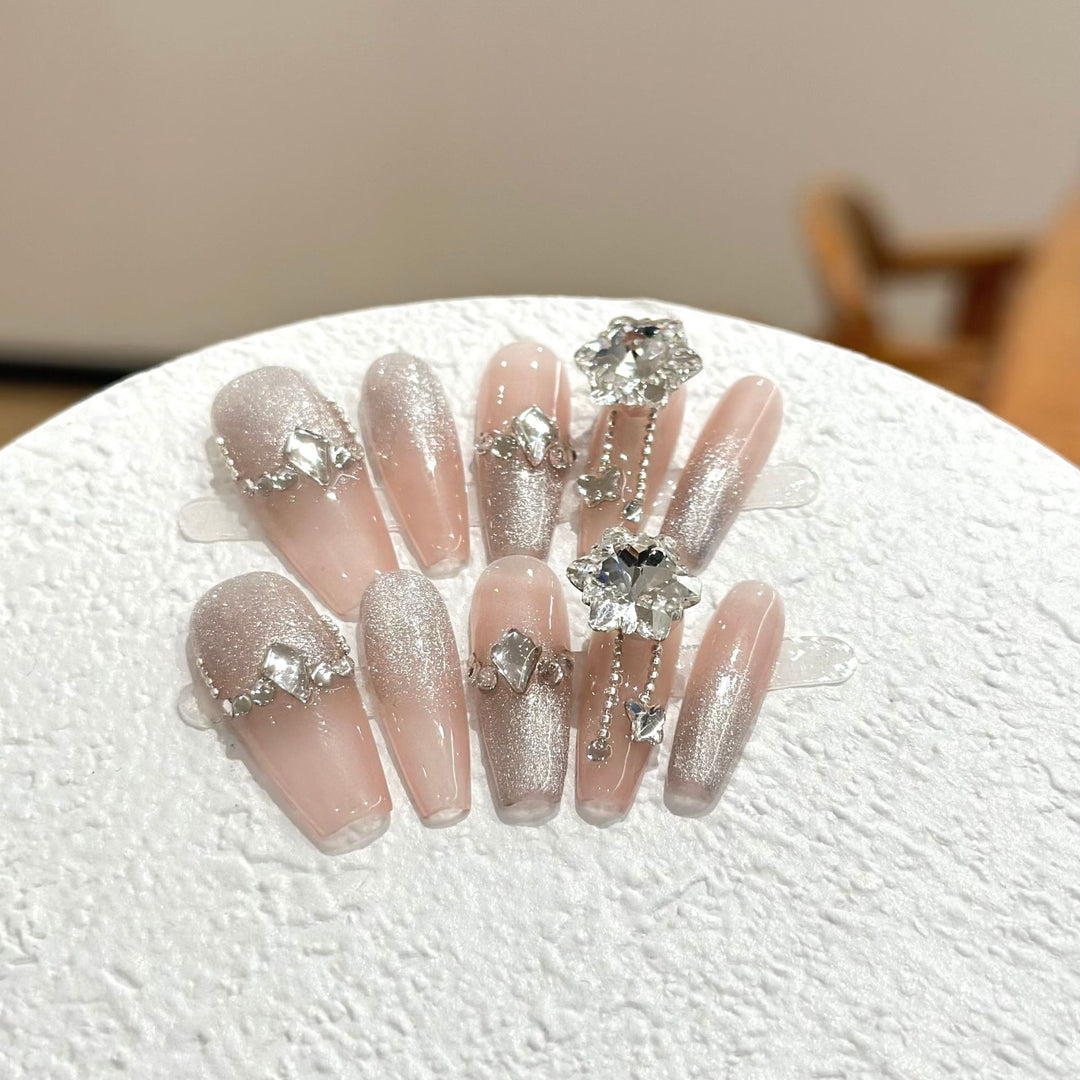 Rhinestone-Embellished Press-On Nail Art Set