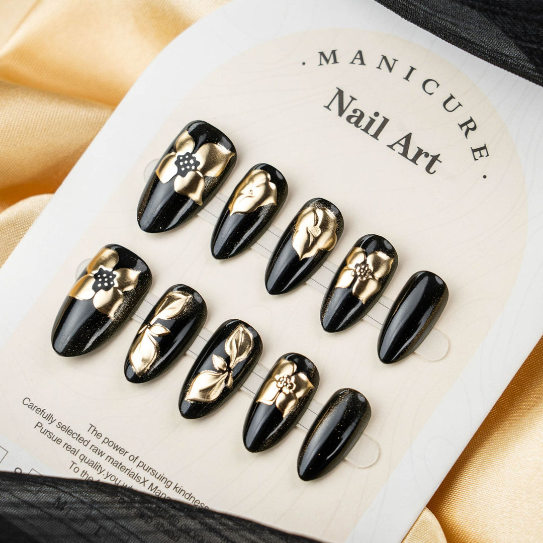 Luxury Floral-Embossed Press-On Nails