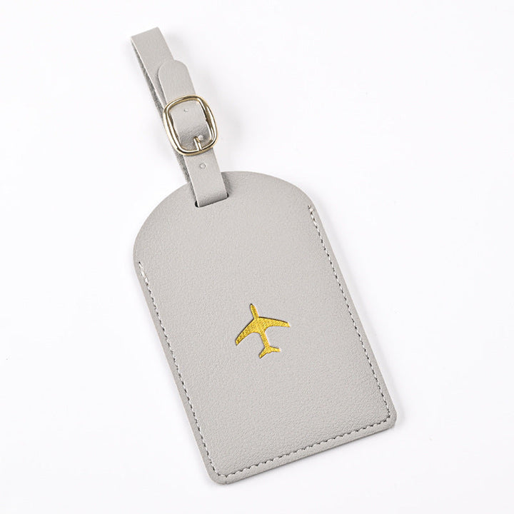 premium leather luggage tag with adjustable buckle strap and embossed airplane Kalsten