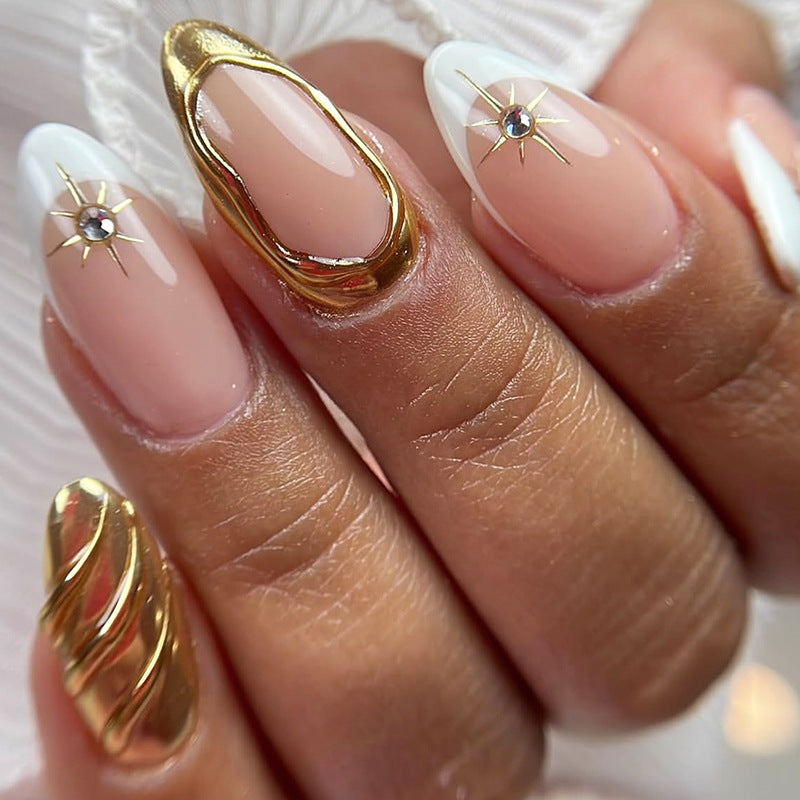Decorative Press-On Nail Art Set with Premium Gold Accents kalsten