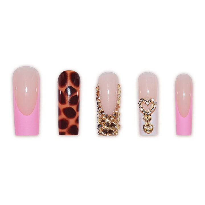 Glamorous Decorative Long Press-On Nails with Metallic Accents Kalsten