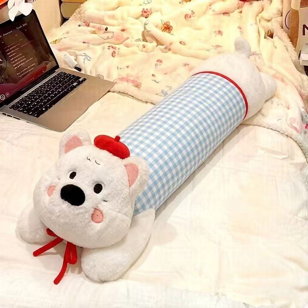 Oversized plush body pillow with dog head, floral middle part and extra soft microfiber cover
