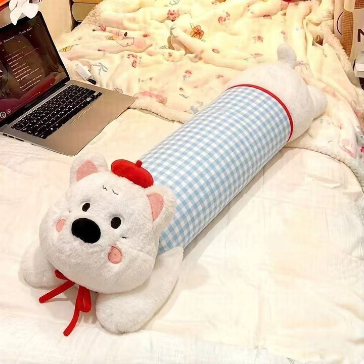 Oversized plush body pillow with dog head, floral middle part and extra soft microfiber cover