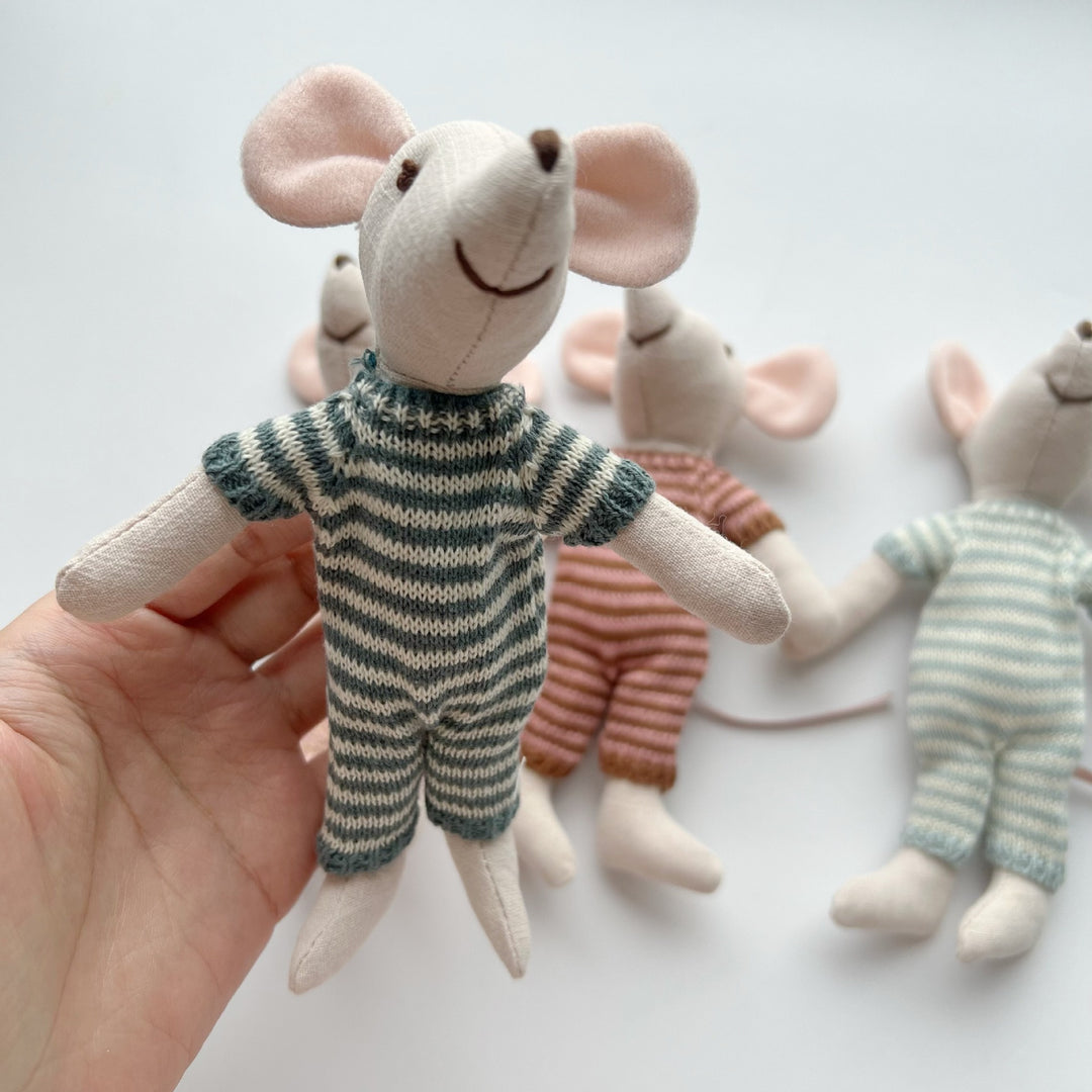 Handcrafted Cotton Plush Mouse Doll with Crochet Dress