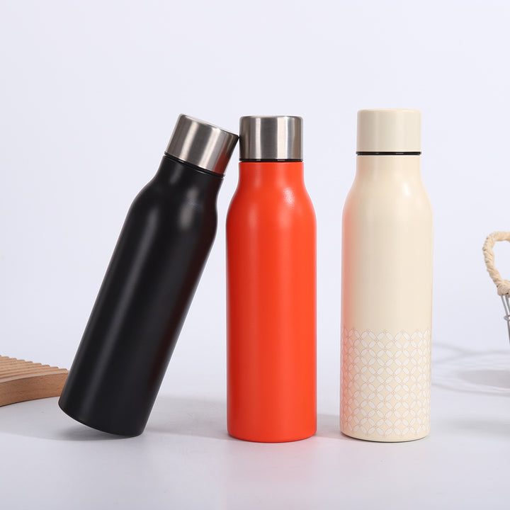 Double-Wall Vacuum Insulated Stainless Steel Slim Travel Bottle With Leakproof Screw Cap And Narrow Ergonomic Neck