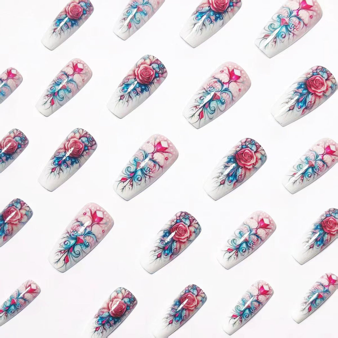 Artistic Floral Acrylic Nail Art Kalsten