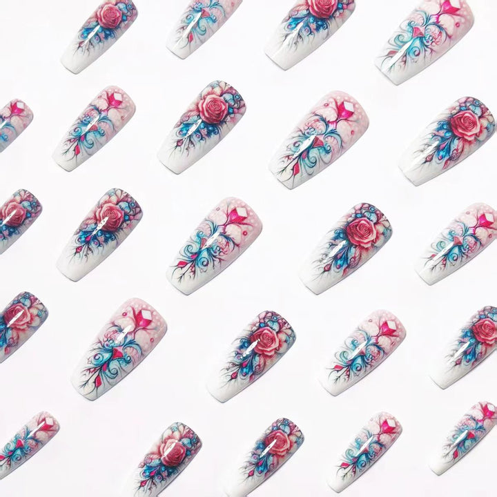 Artistic Floral Acrylic Nail Art Kalsten