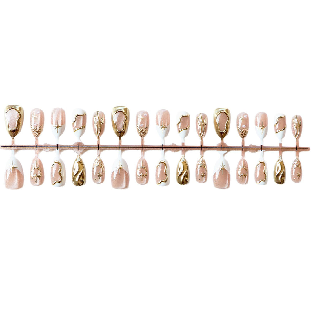 Artistic Press-On Nail Set with Gold Accents