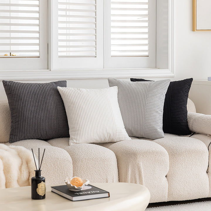 Textured Ribbed Square Decorative Throw Pillow with Removable Cover