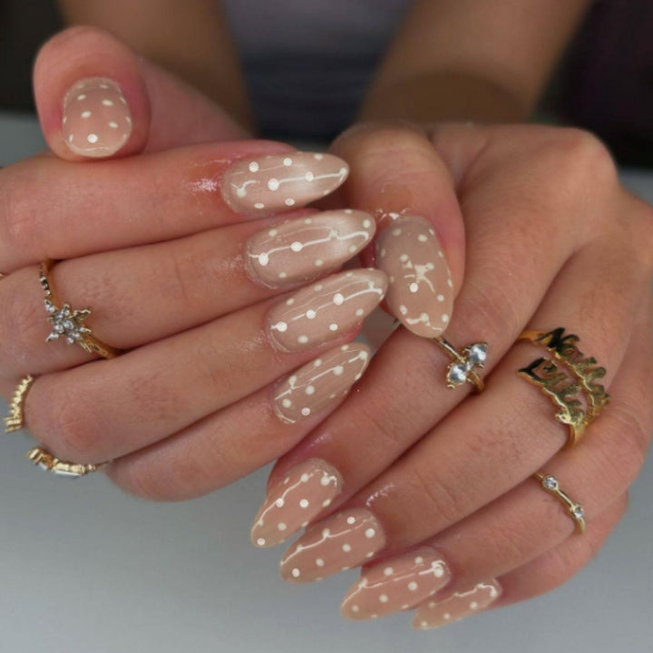 Artistic Press-On Nail Set with Polka Dot Design Kalsten 1787225399