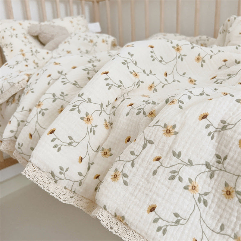 Unisex Breathable Muslin Blanket with Floral Ruffle Design Kalsten