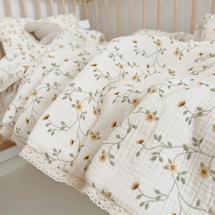 Unisex Breathable Muslin Blanket with Floral Ruffle Design Kalsten