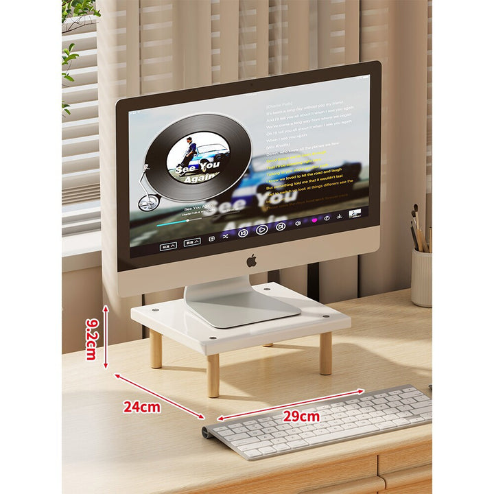 Compact Elevated Monitor Riser Stand with Wooden Legs and Under-Storage