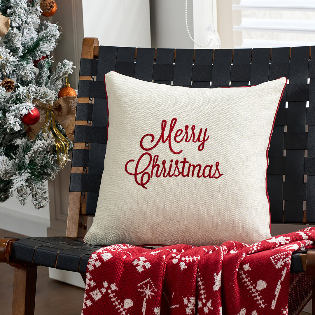 Holiday Plaid Snowflake Appliqué Throw Pillow