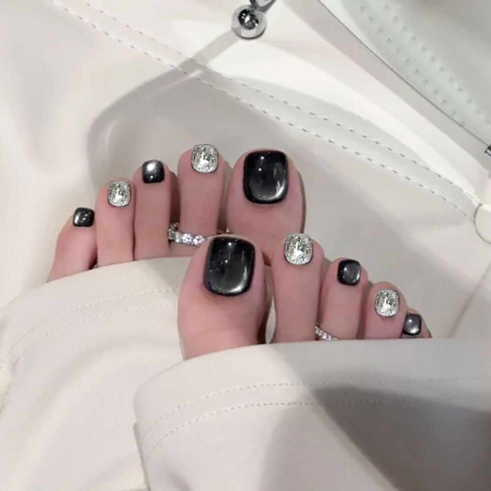 Rhinestone-Embellished Pedicure Nail Art