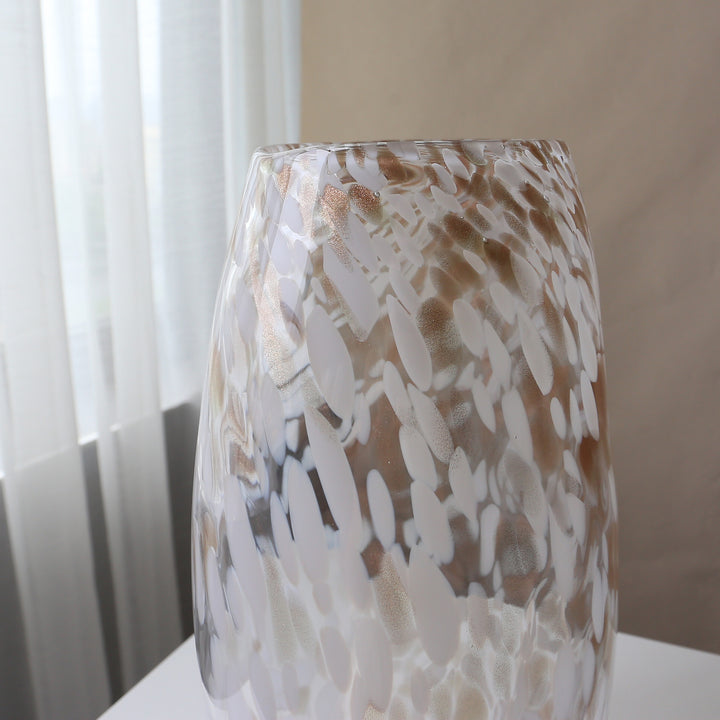 Handblown Speckled Art Glass Vase Pair with Sculptural Tall-and-Short Silhouettes Kalsten