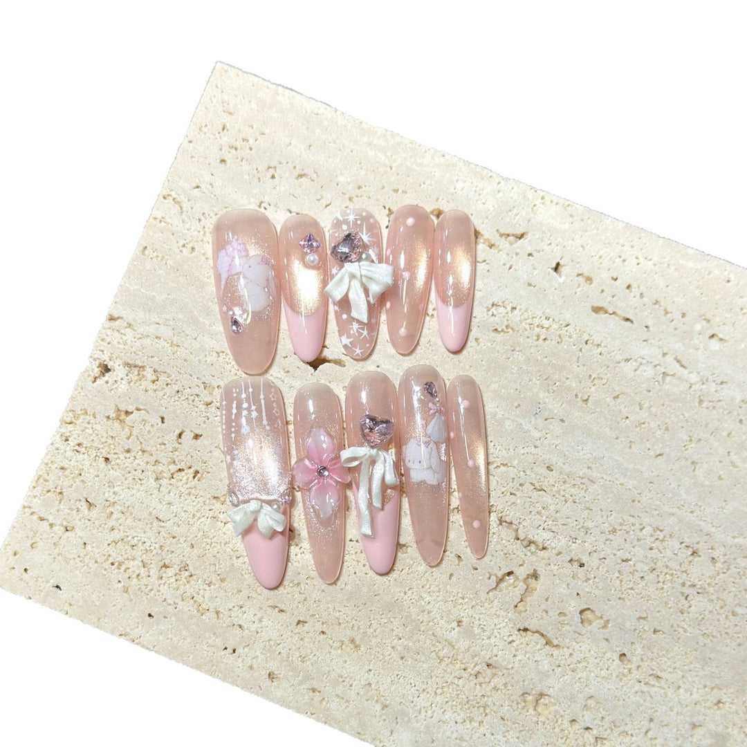 Decorative Stiletto Press-On Nail Art Set with Elegant Floral Design Kalsten