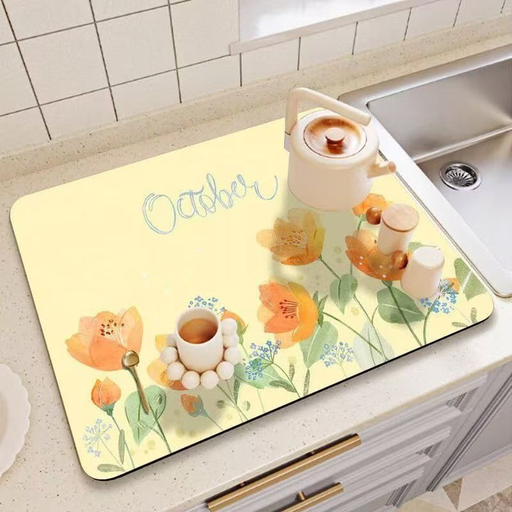 Decorative Floral Print Kitchen Counter Mat Kalsten