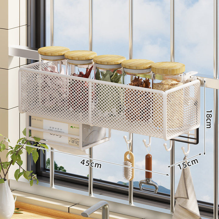 Window-Mounted Mesh Spice Rack and Bar Hanging Organizer