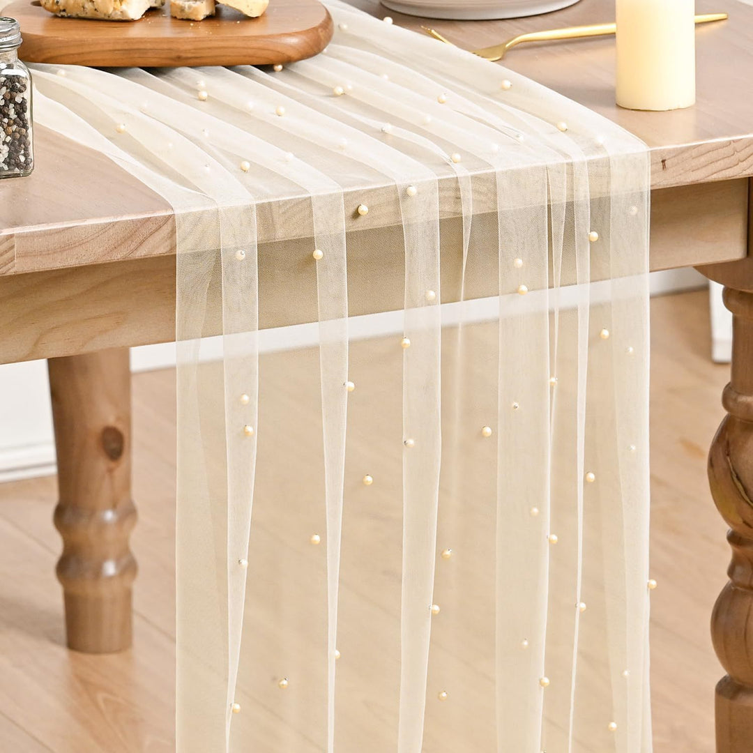 Elegant Table Runner with Pearl Detailing Kalsten