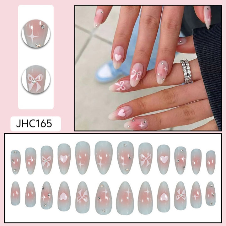 Decorative Press-On Nail Art Set with Bow and Heart Accents Kalsten
