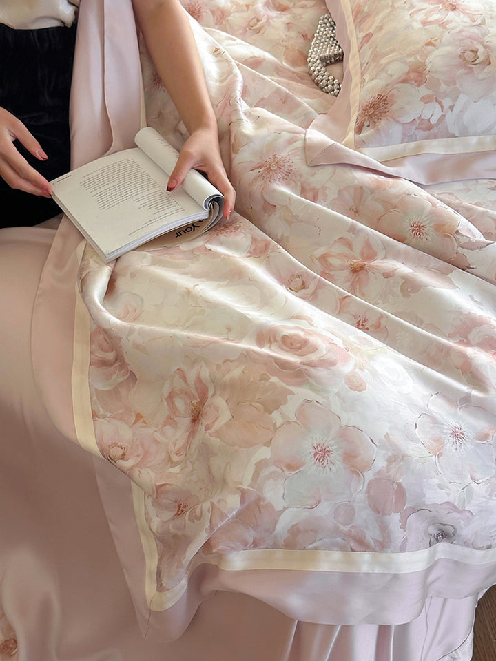 Premium-Duvet cover set made of Mako cotton with watercolor fern pattern and silk matte finish