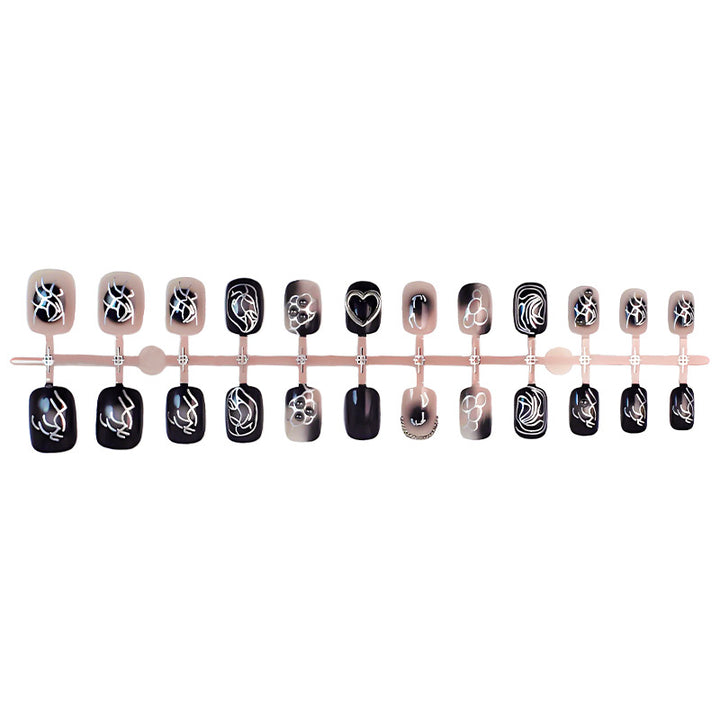 Acrylic nail set with creative black-and-white patterns Kalsten