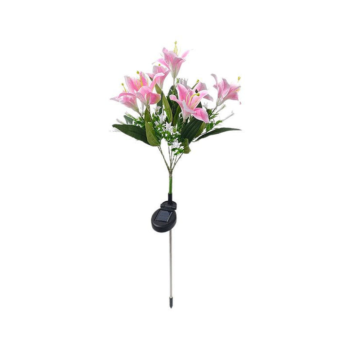 Solar-Powered Lifelike Lily Bloom Landscape Stake With Micro-LED Cluster And Telescopic Ground Spike Kalsten