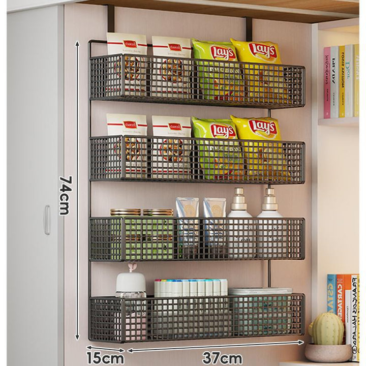Wall-Mounted Grid Mesh Stacked Tiered Pantry and Bathroom Storage Baskets